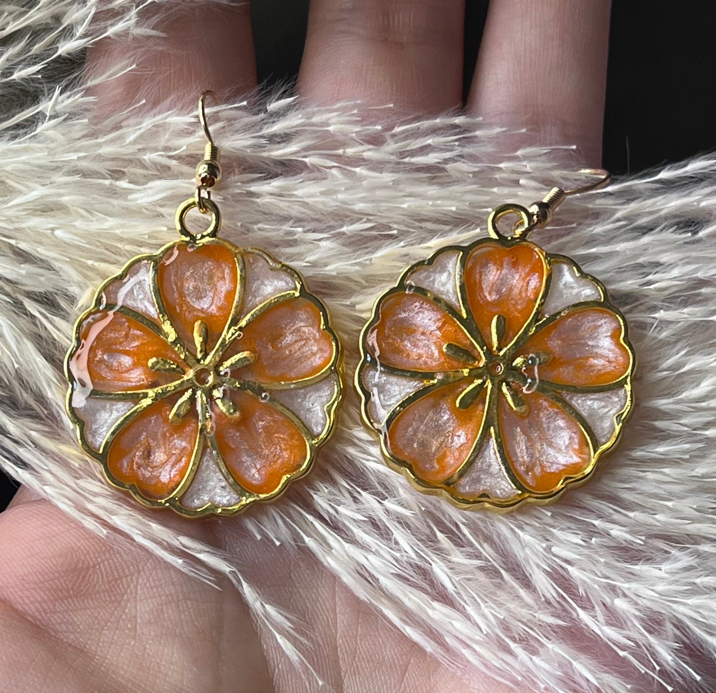 Handmade Round Gold Flower Earrings