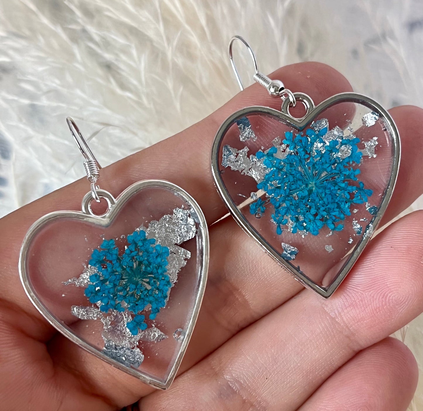 Handmade Blue Flower Heart Earrings