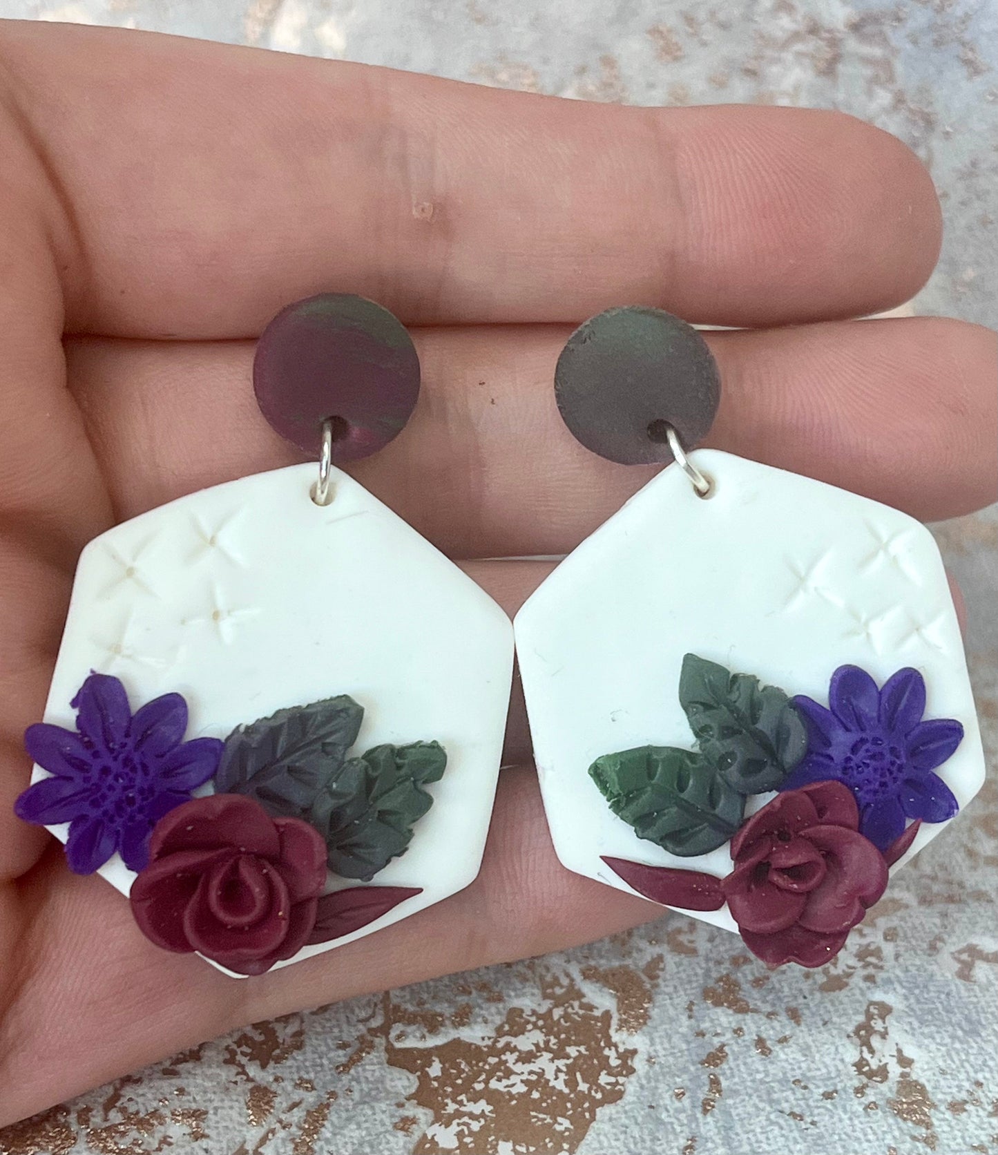 White Autumn Flower Polymer Clay Stud Earrings