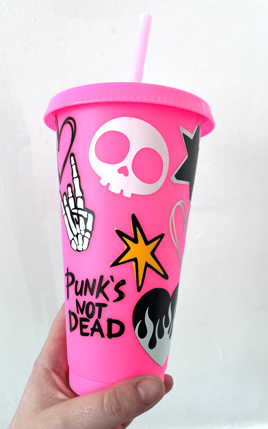 Punks Not Dead Personalised Pink Cold Cup