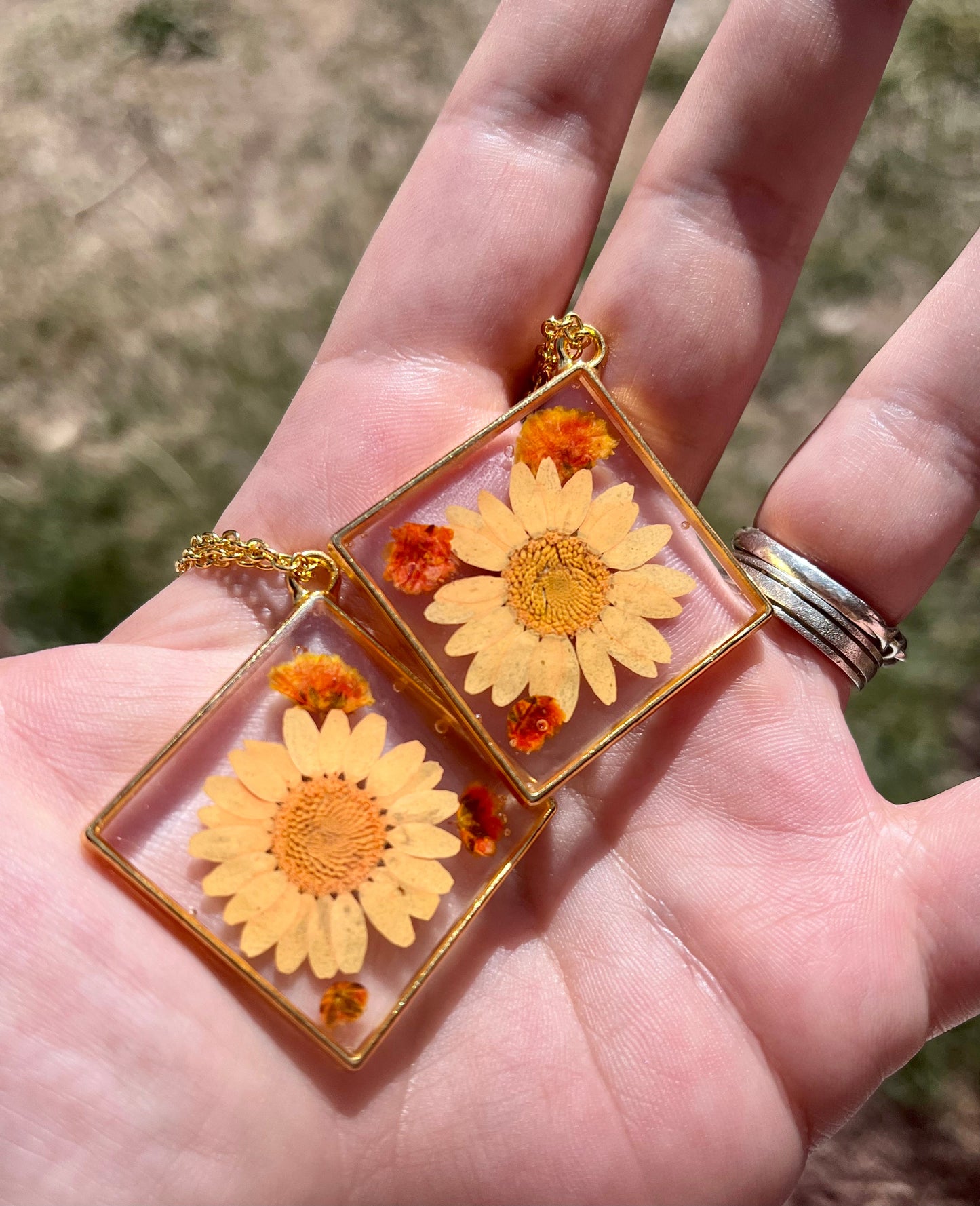 Handmade Yellow & Orange Flower Pendant Necklace
