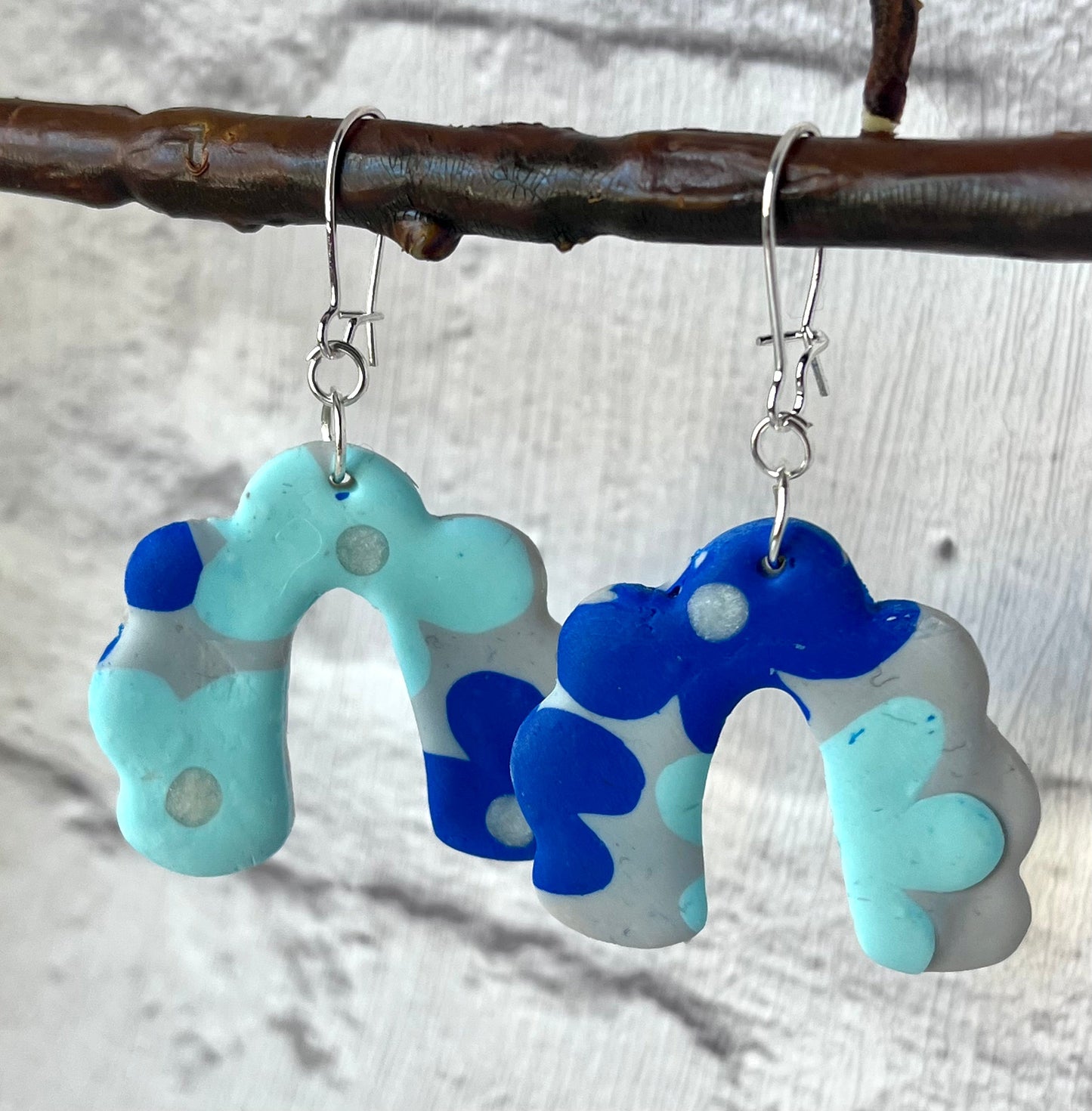 Handmade Blue Flower Pattern Polymer Clay Earrings