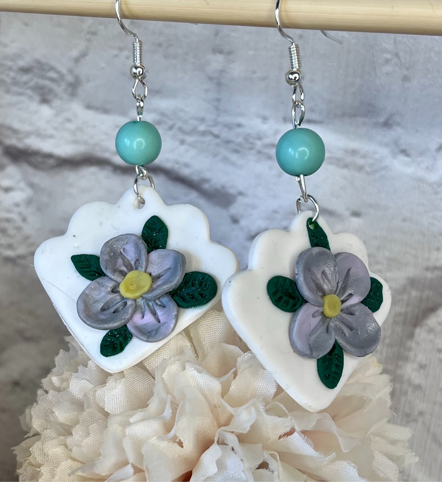 White & Silver Flower Polymer Clay Earrings