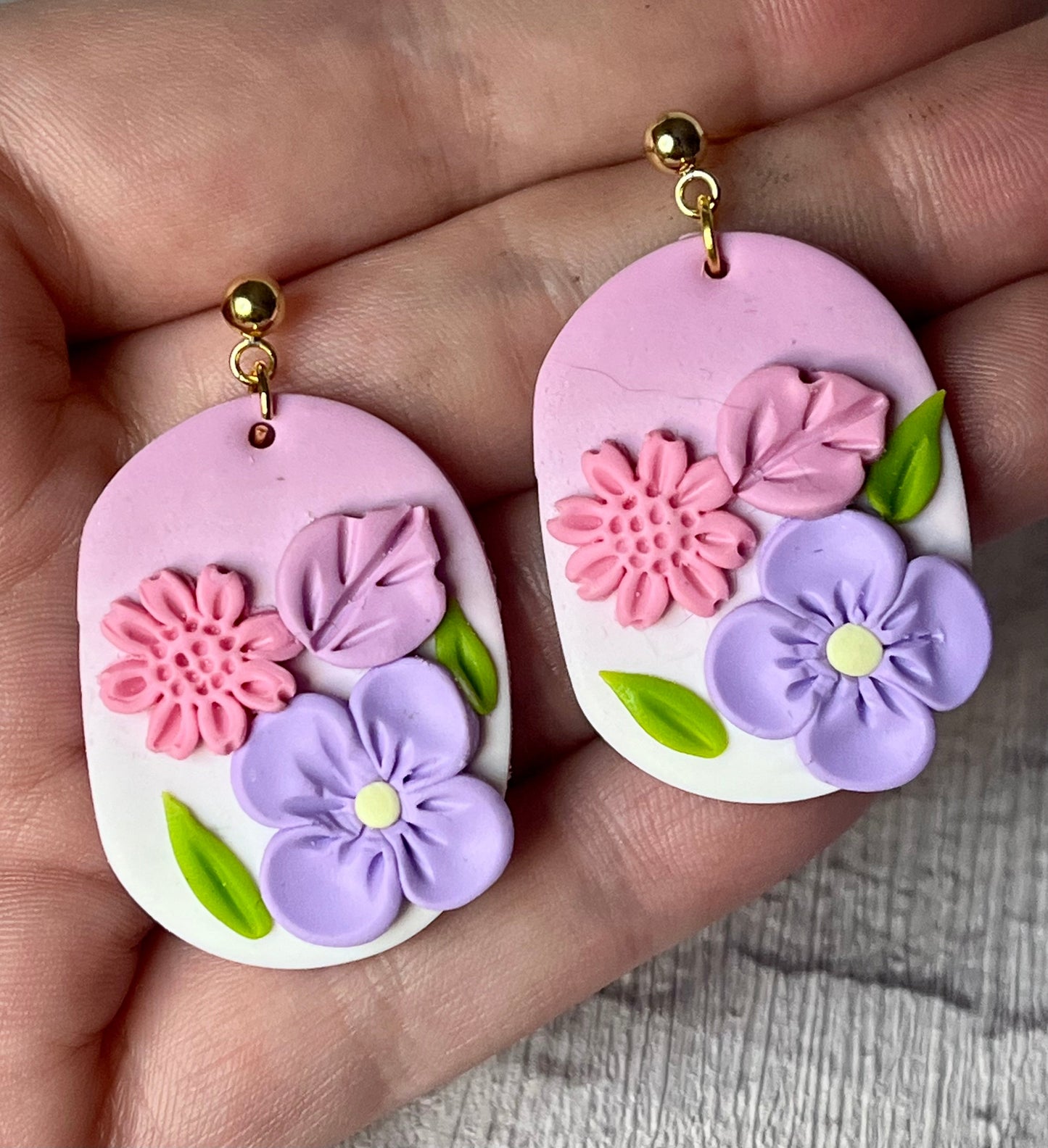 Purple & Pink Ombre Flower Polymer Clay Earrings