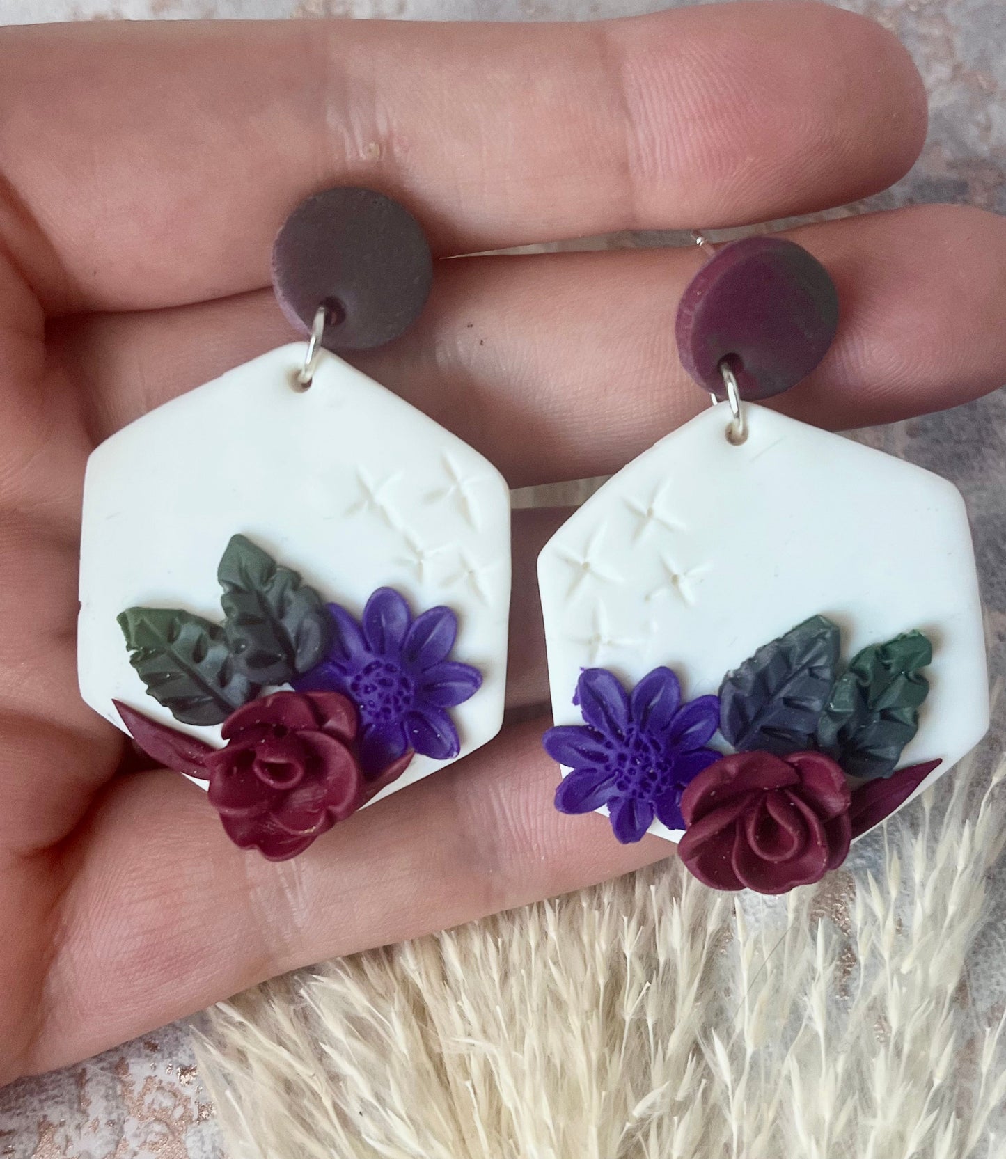 White Autumn Flower Polymer Clay Stud Earrings