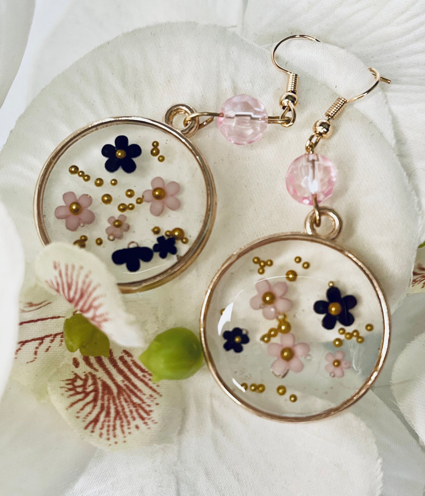 Handmade 3D Flower Gold Circle Earrings