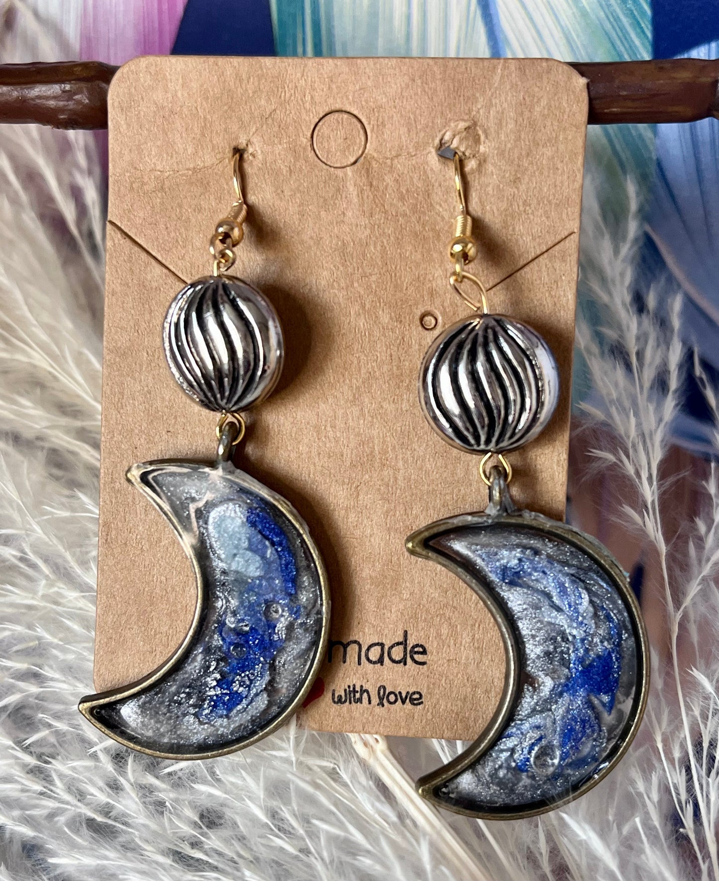 Handmade Grey/Blue Moon Earrings