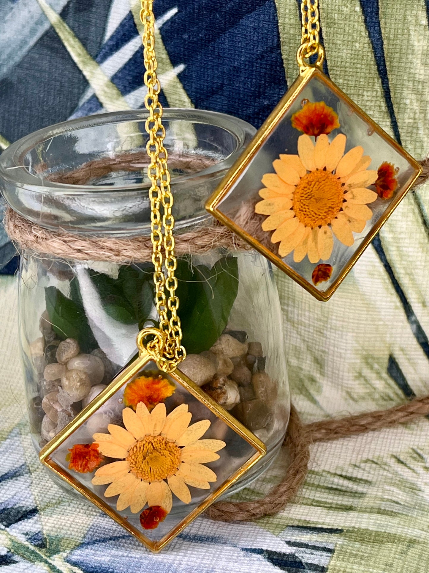 Handmade Yellow & Orange Flower Pendant Necklace