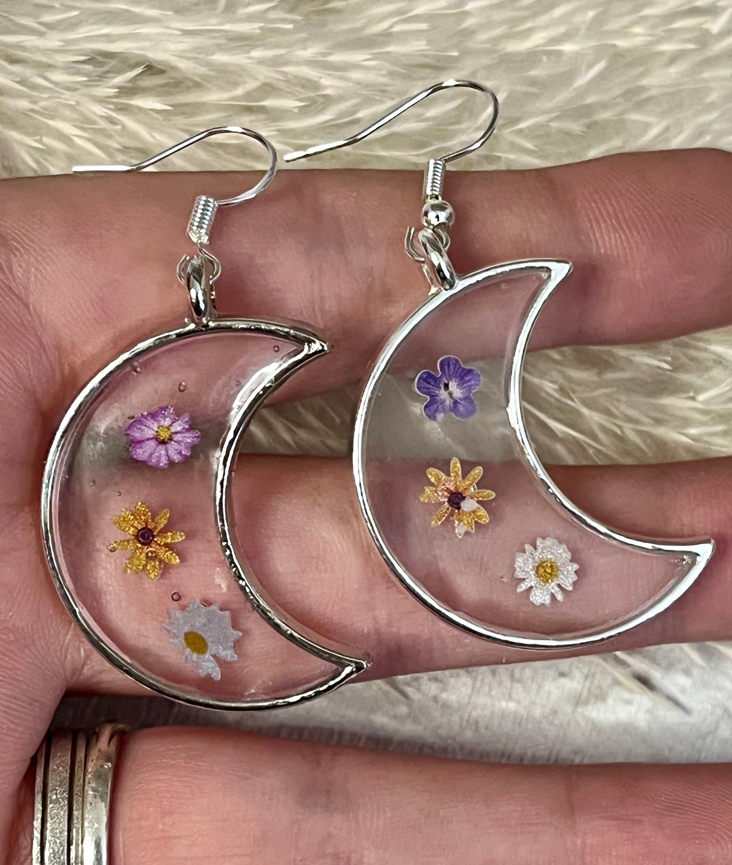 Handmade Moon Flower Resin Earrings
