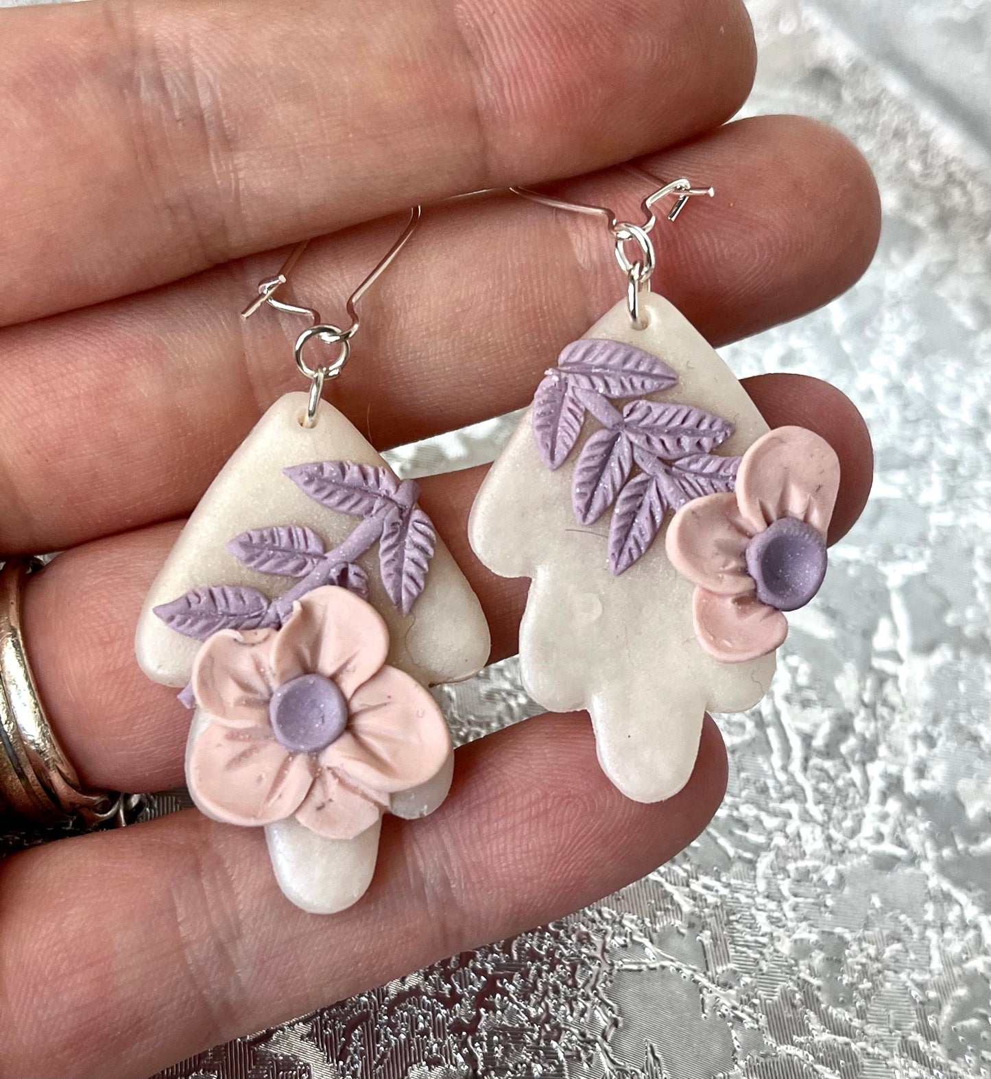 Handmade Pearl & Pink Flower Polymer Clay Earrings