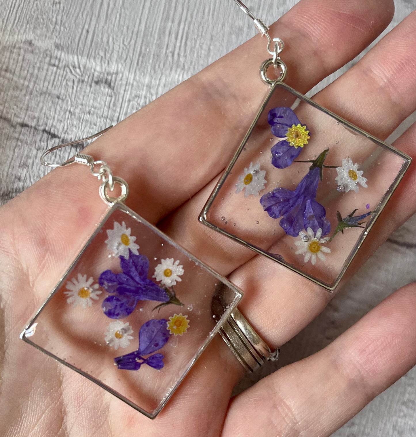 Handmade Handpicked Purple Flower Diamond Earrings