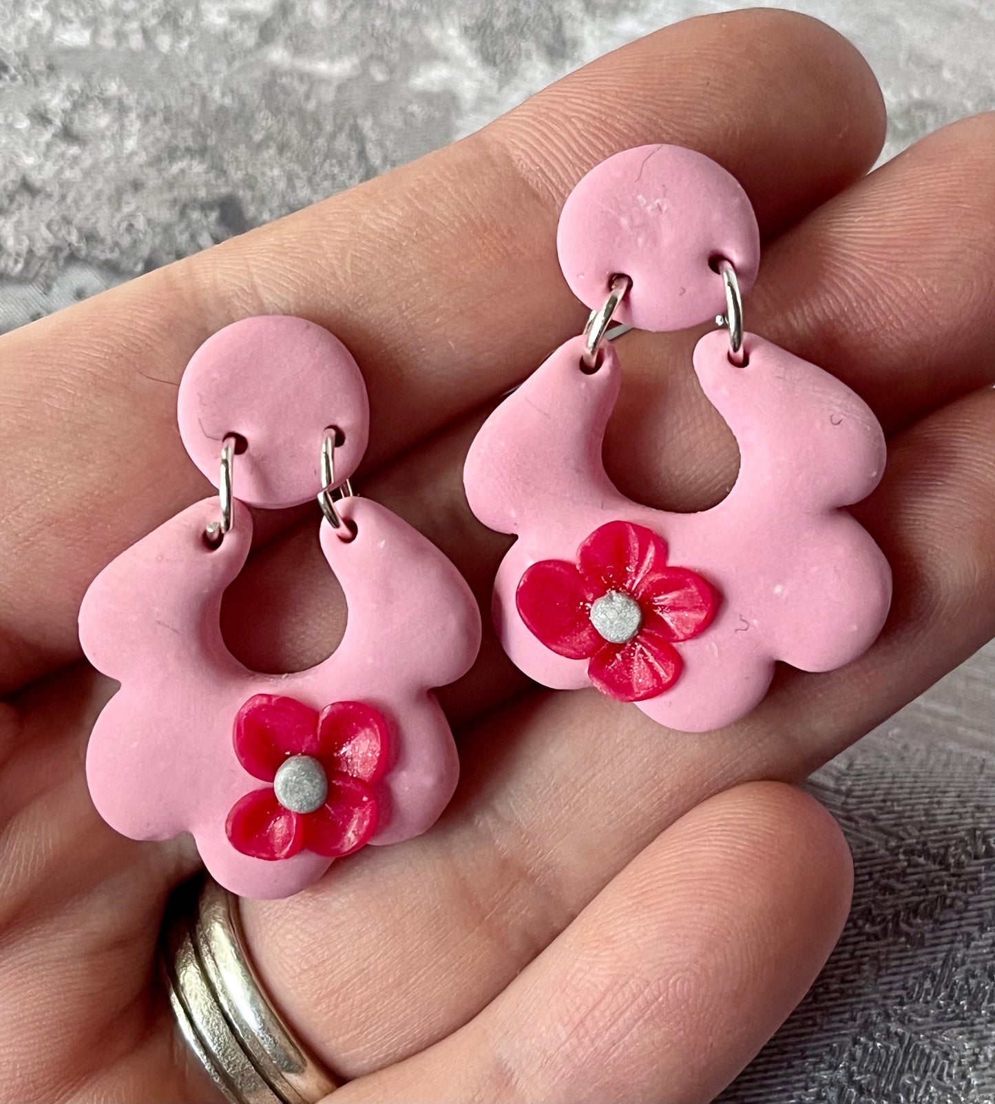 Handmade Pink Flower Polymer Clay Stud Earrings