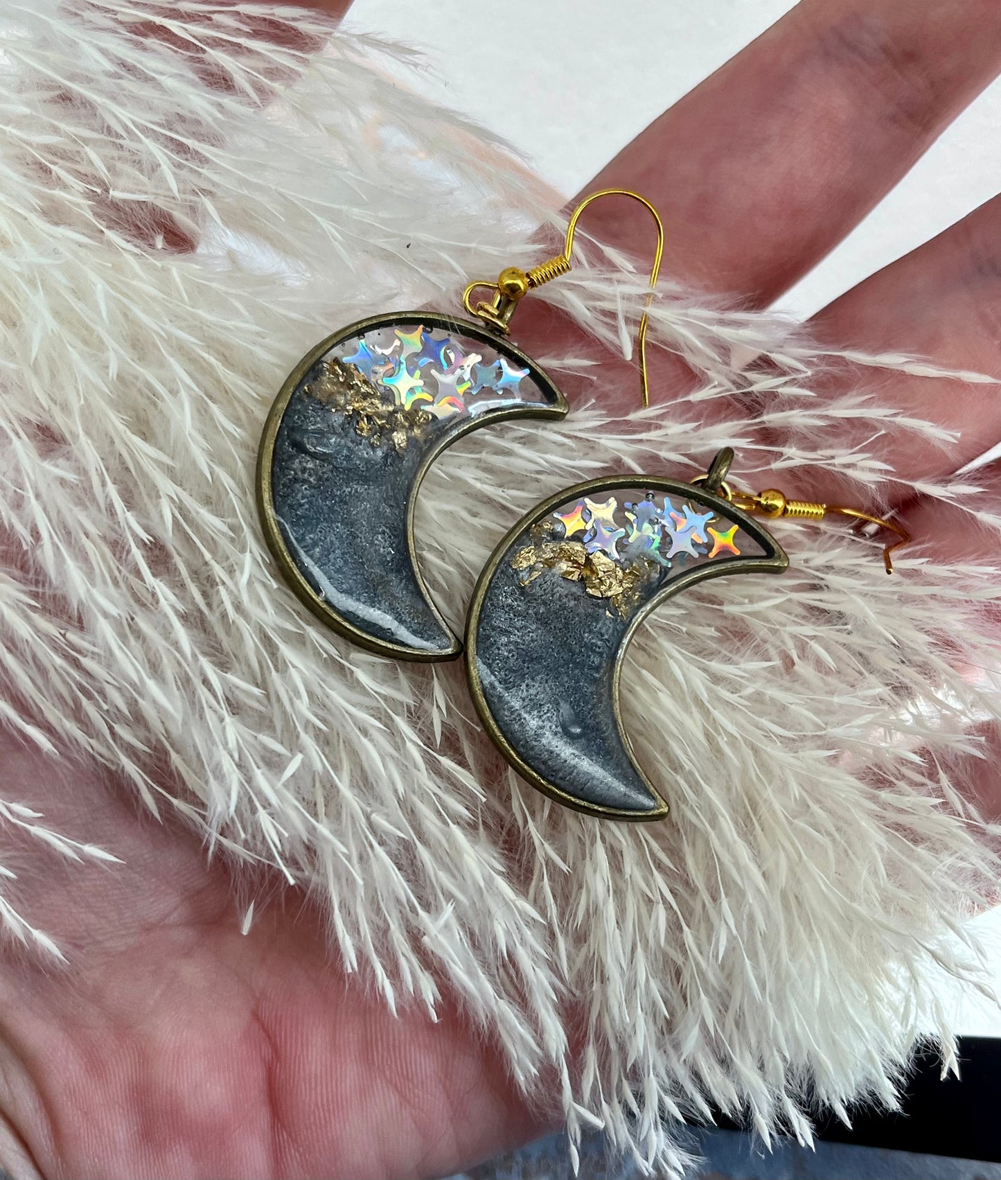 Handmade Grey Moon Resin Earrings