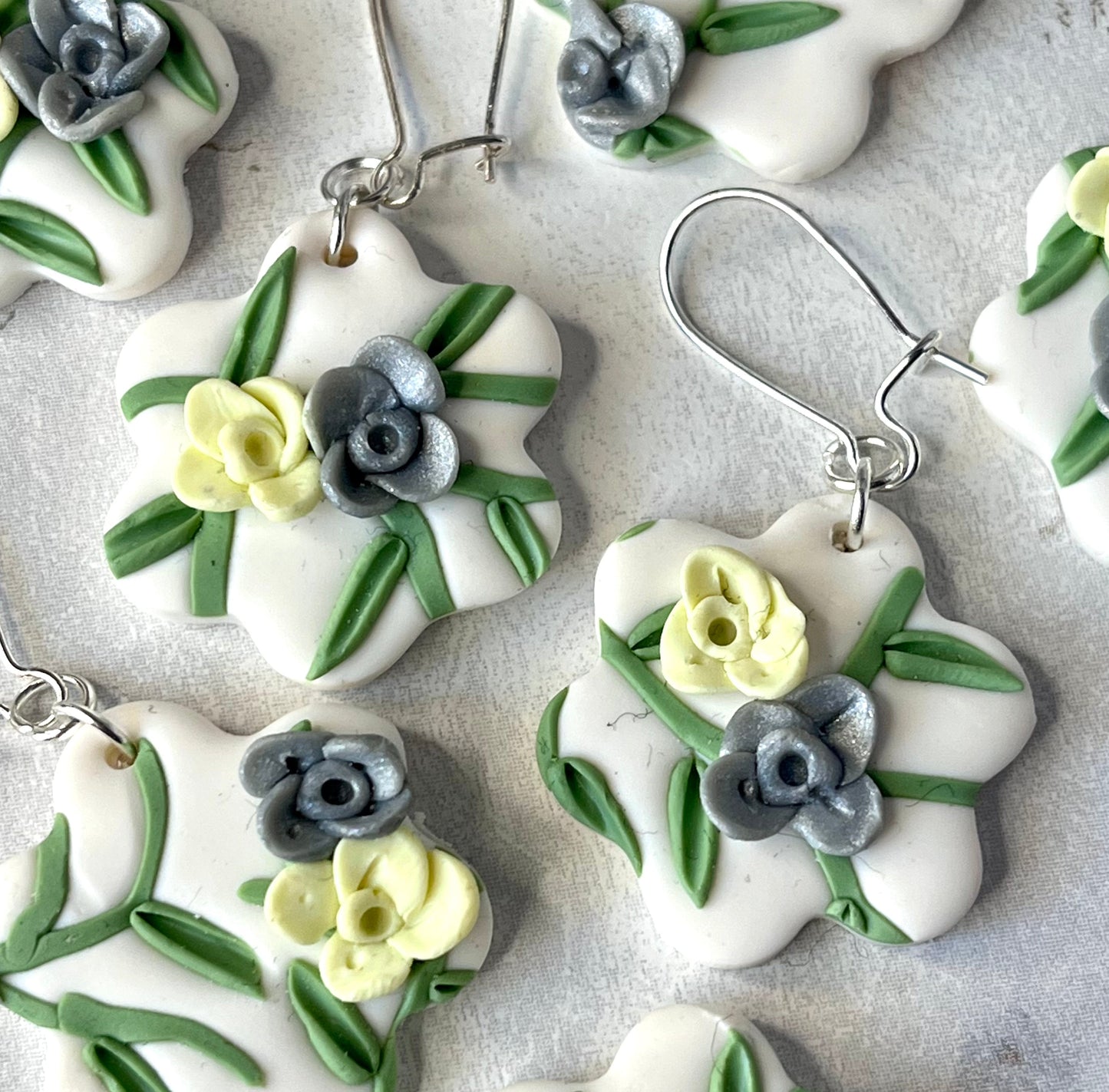 Handmade White Floral Polymer Clay Earrings