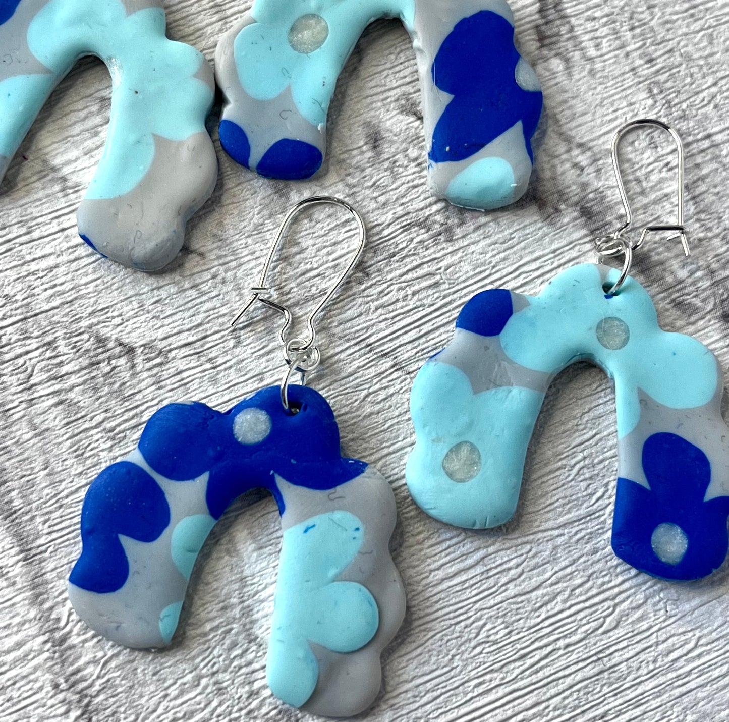 Handmade Blue Flower Pattern Polymer Clay Earrings