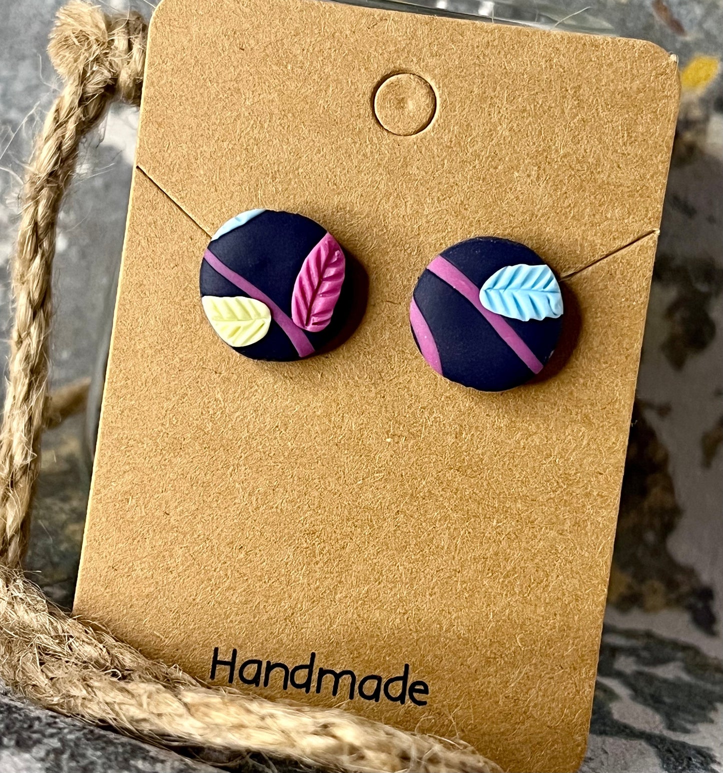 Navy & Pink Floral Polymer Clay Earrings