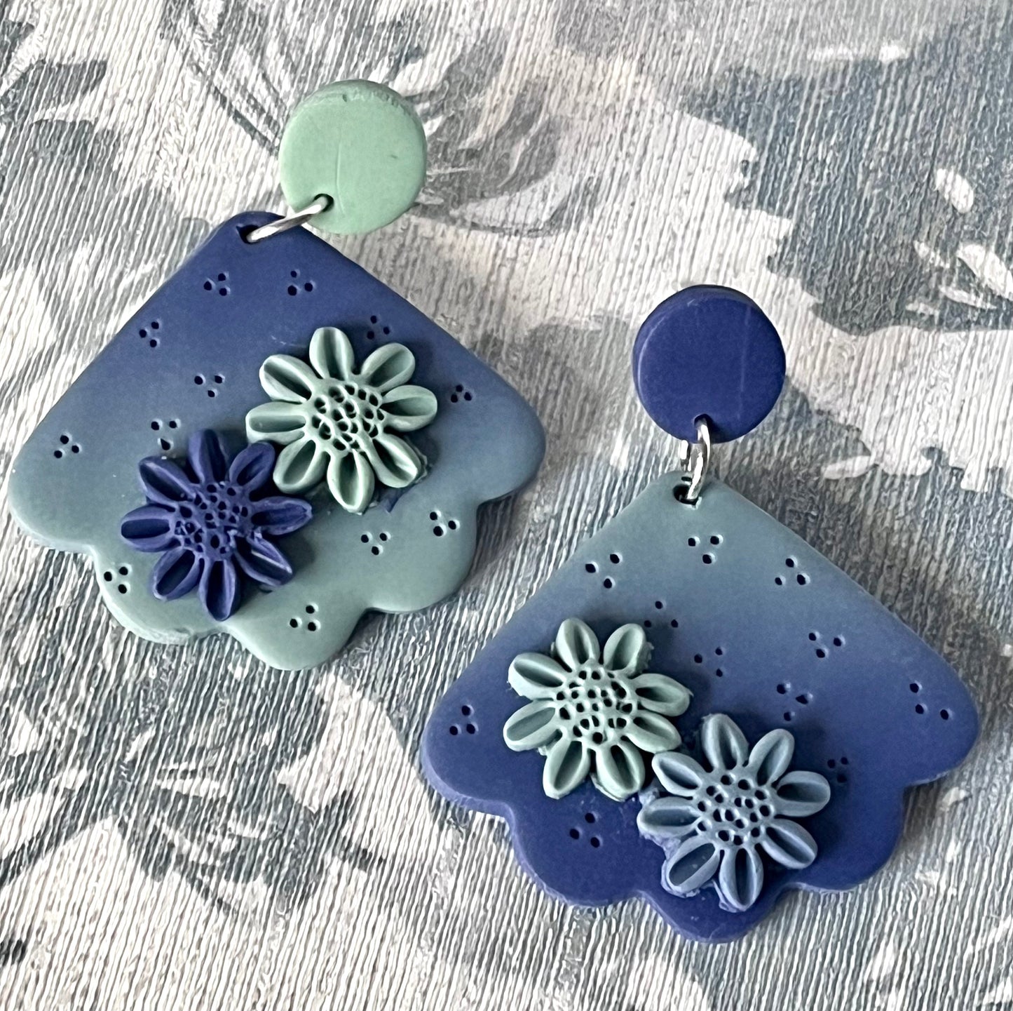 Green & Blue Ombre Polymer Clay Stud Earrings