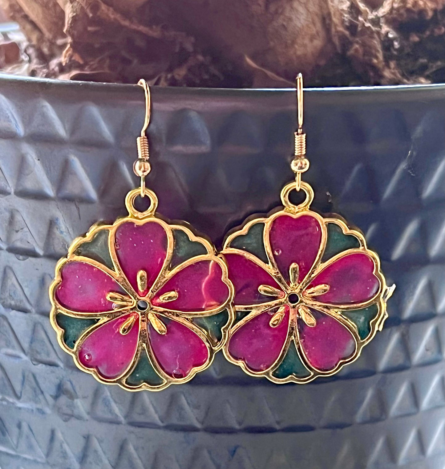 Handmade Round Gold Flower Earrings