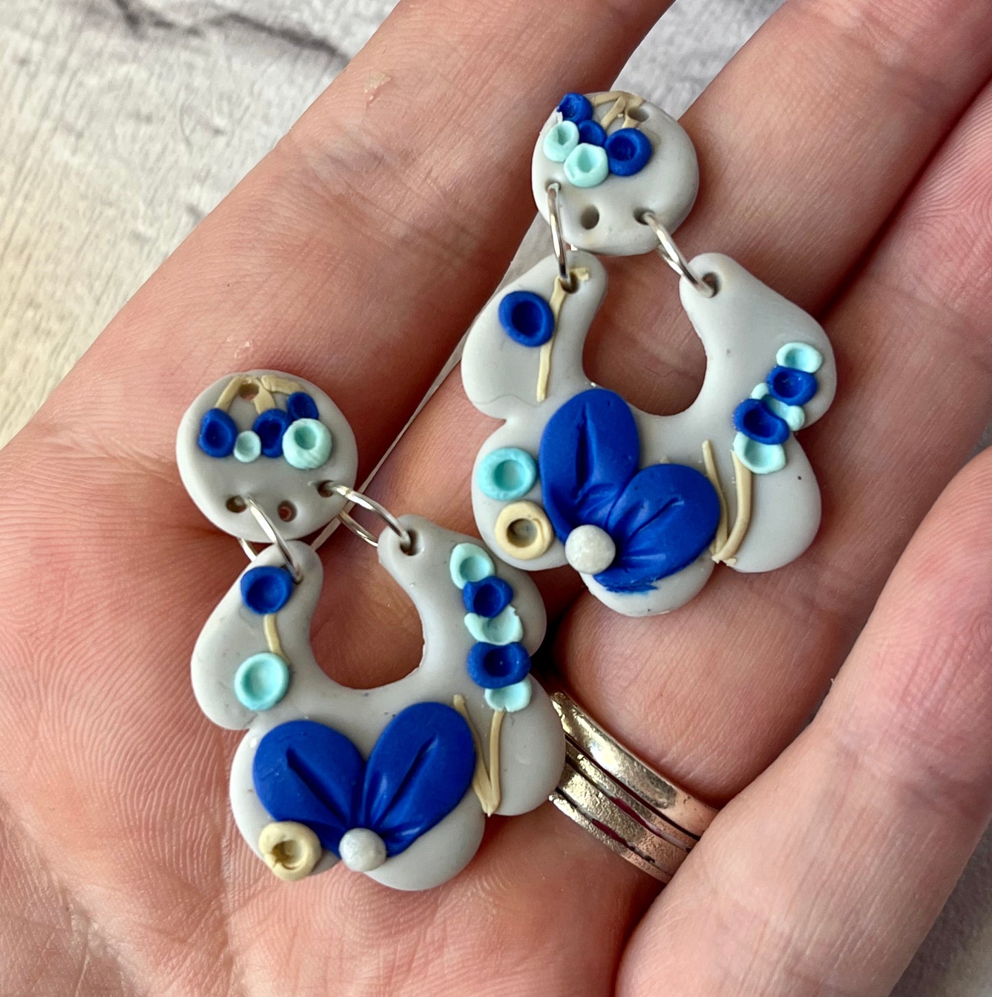 Handmade Blue Flower Polymer Clay Stud Earrings