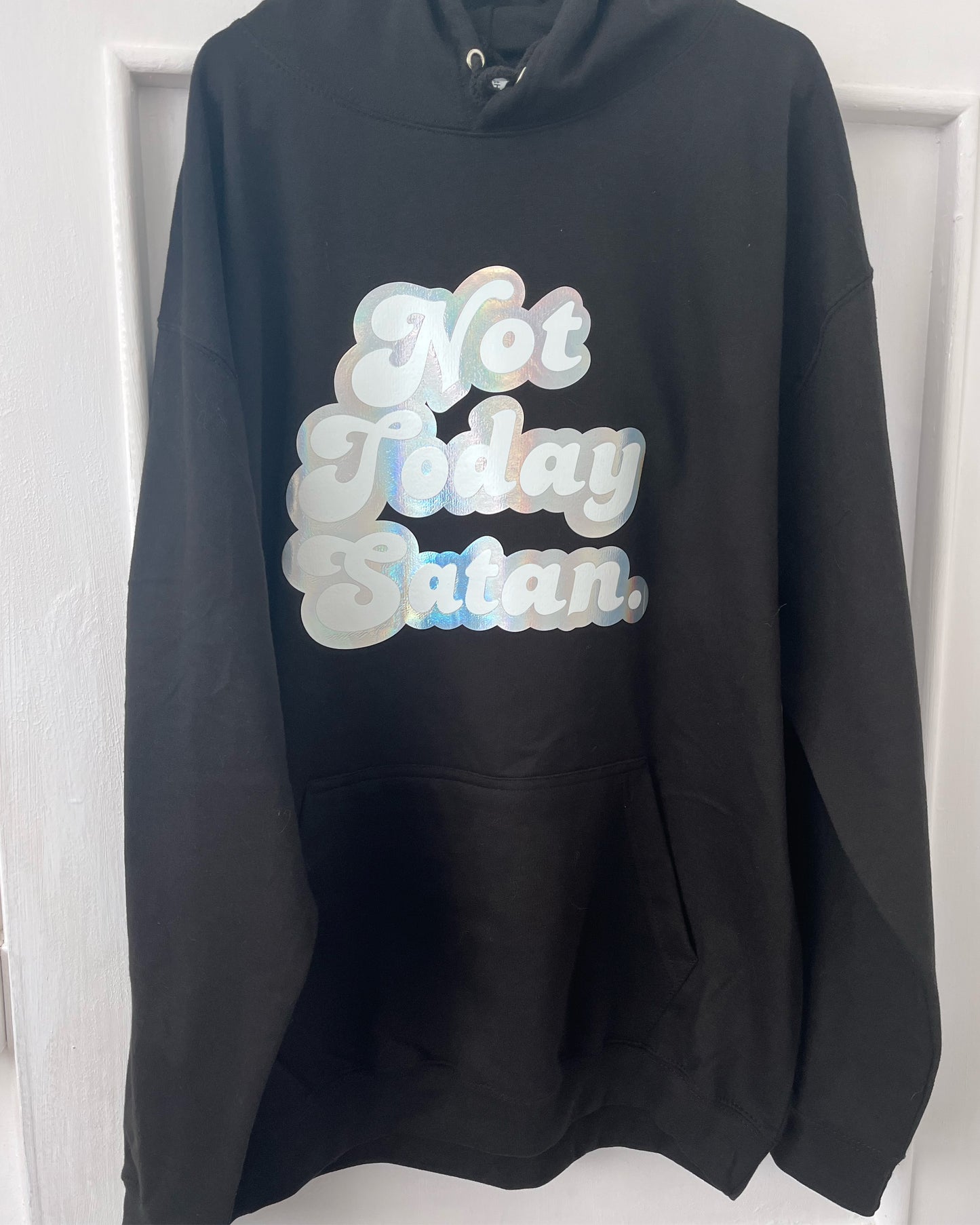 Black Holographic Not Today Satan Hoodie