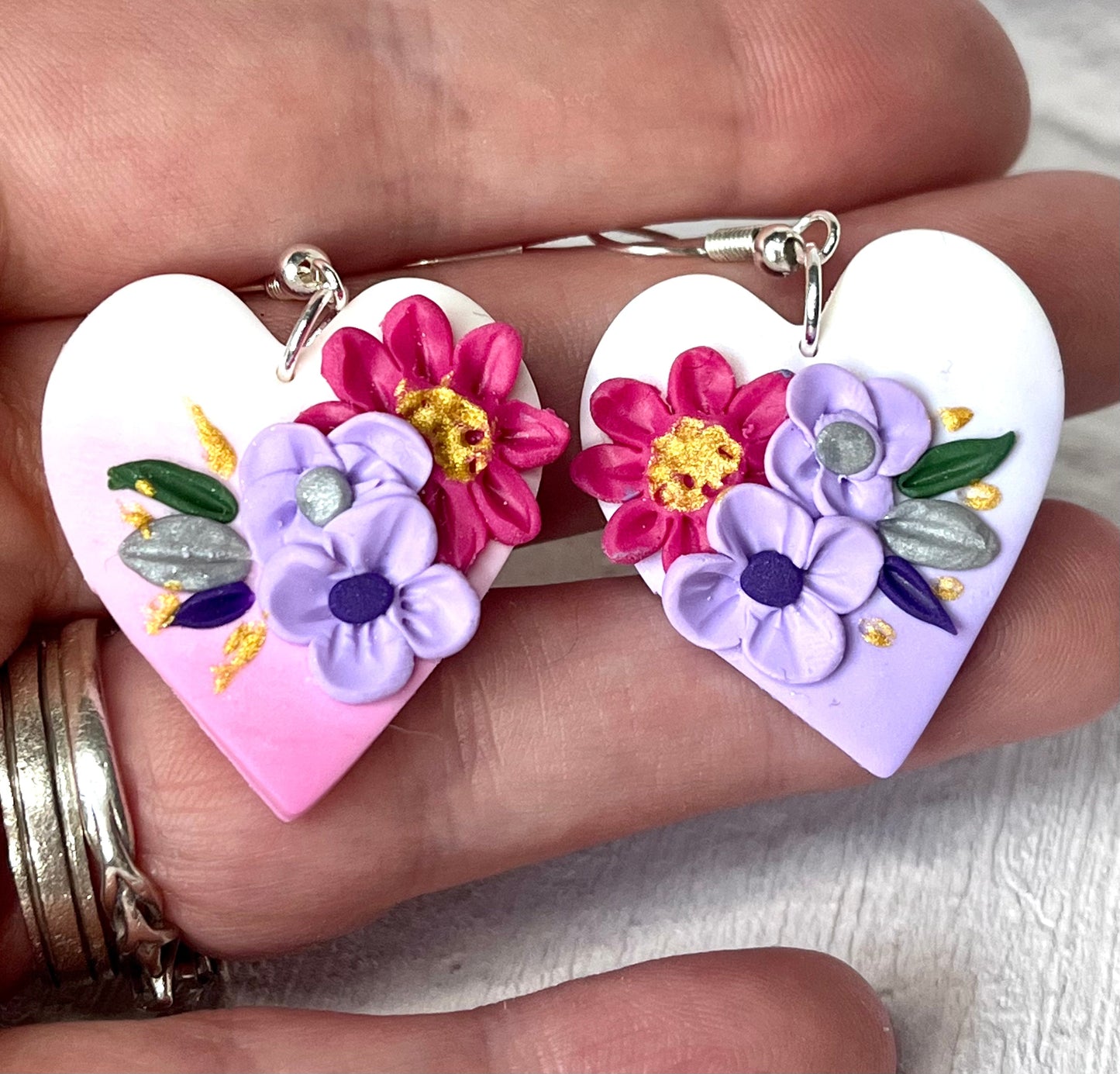 Purple & Pink Ombré Hearts With Flowers