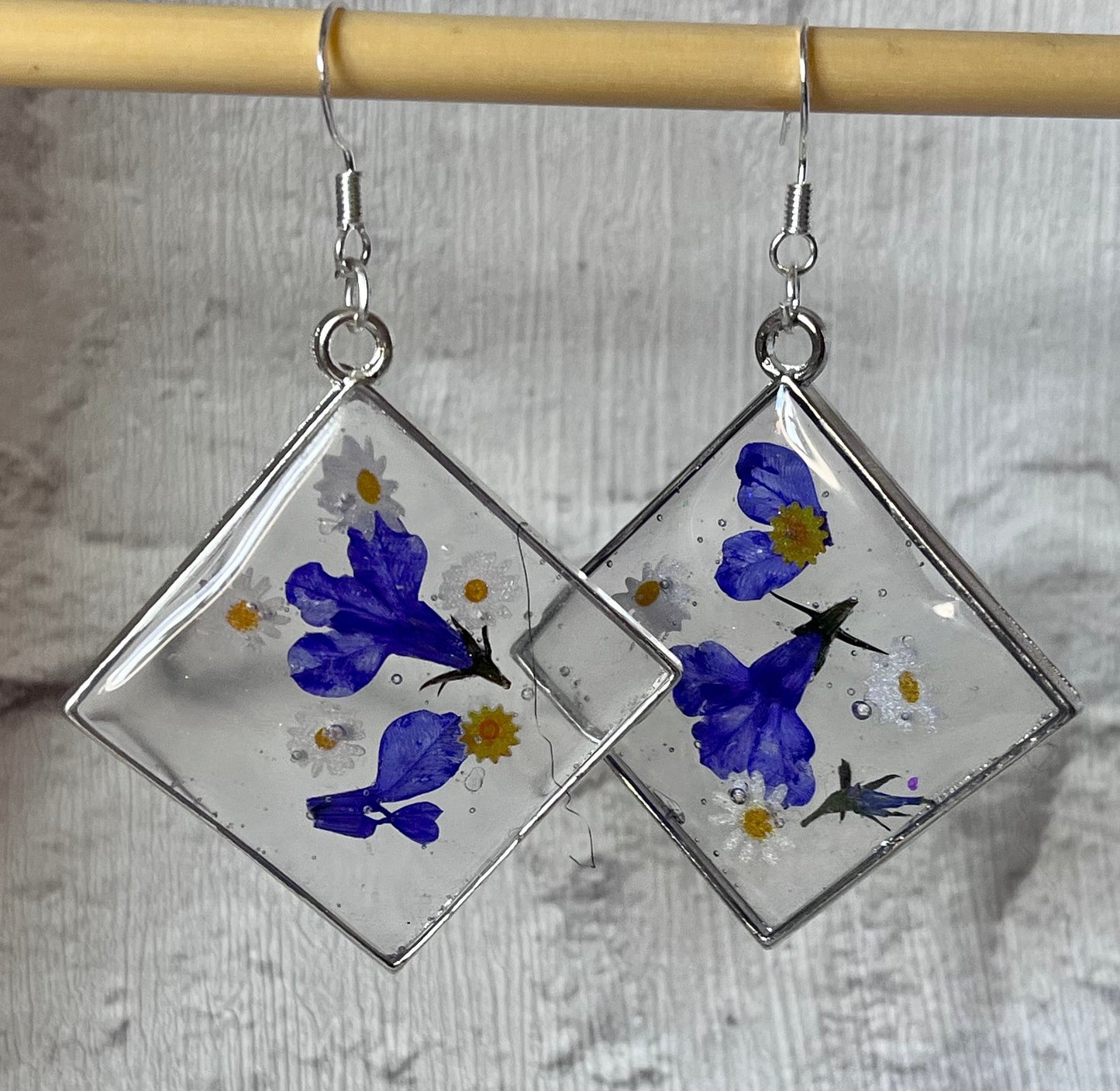 Handmade Handpicked Purple Flower Diamond Earrings