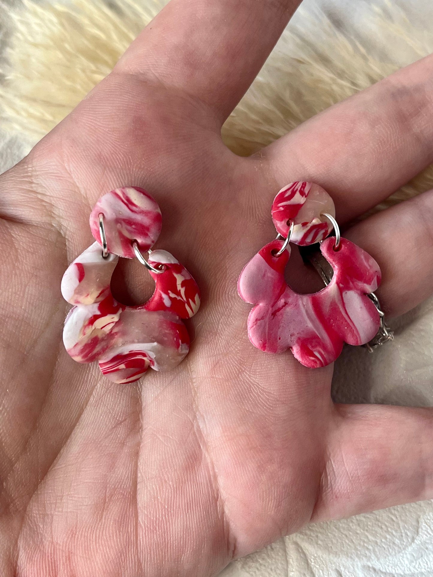 Handmade Red Pattern Polymer Clay Stud Earrings