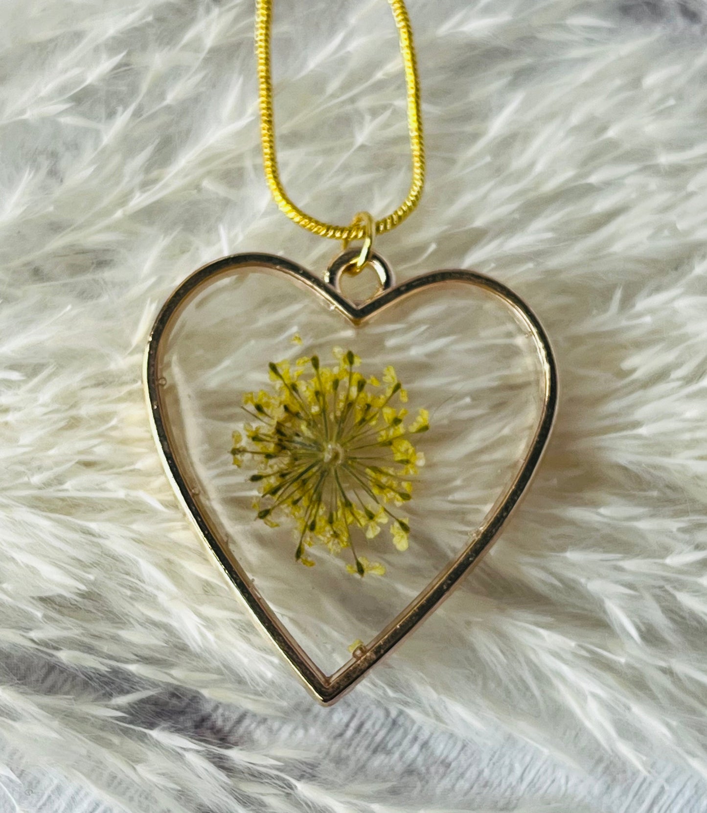 Handmade Real Dried Pressed Flower Gold Pendant Necklace