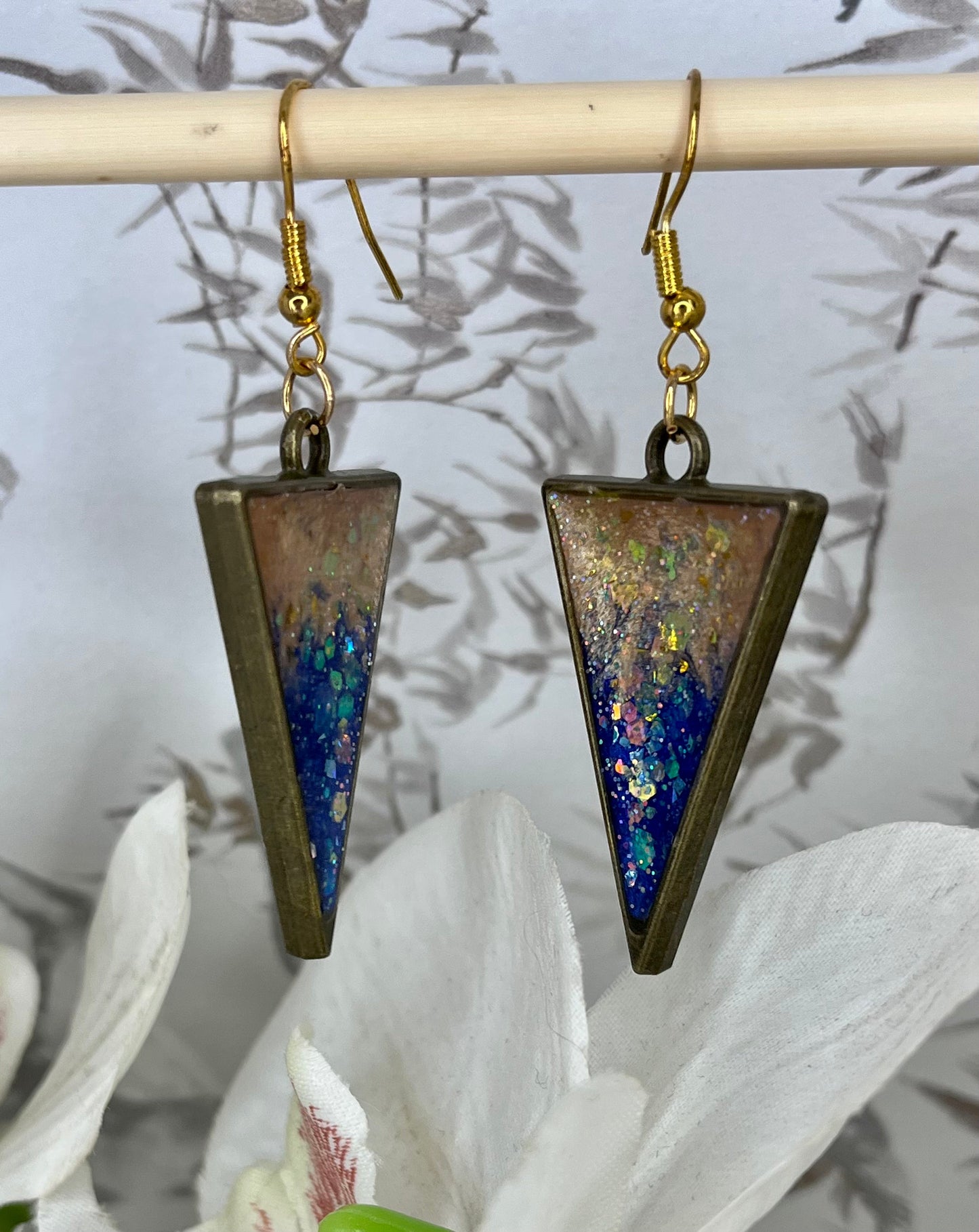 Handmade Blue & Gold Triangle Resin Earrings