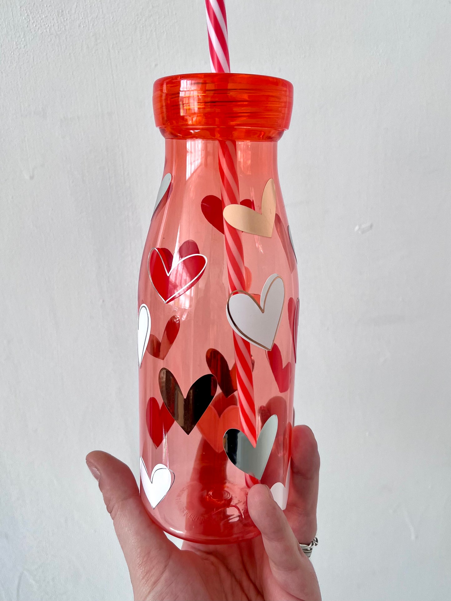 Red Love Heart Milk Bottle Style Bottle