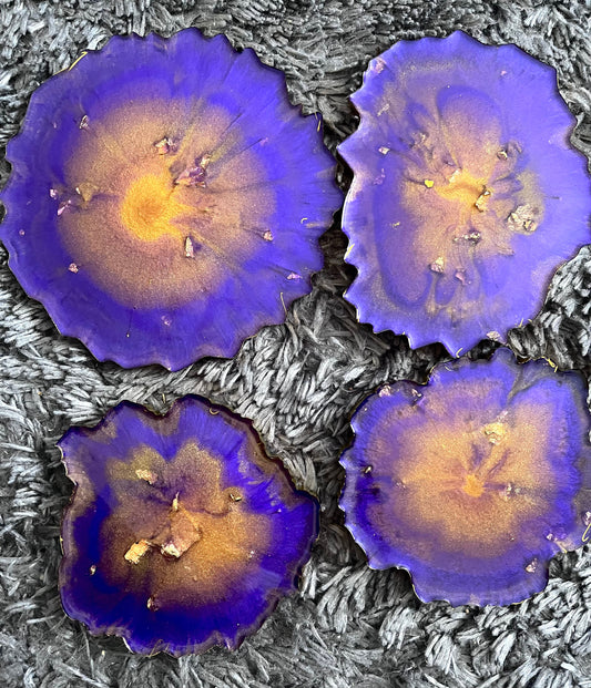 4 x Handmade Purple & Gold Geode Coasters