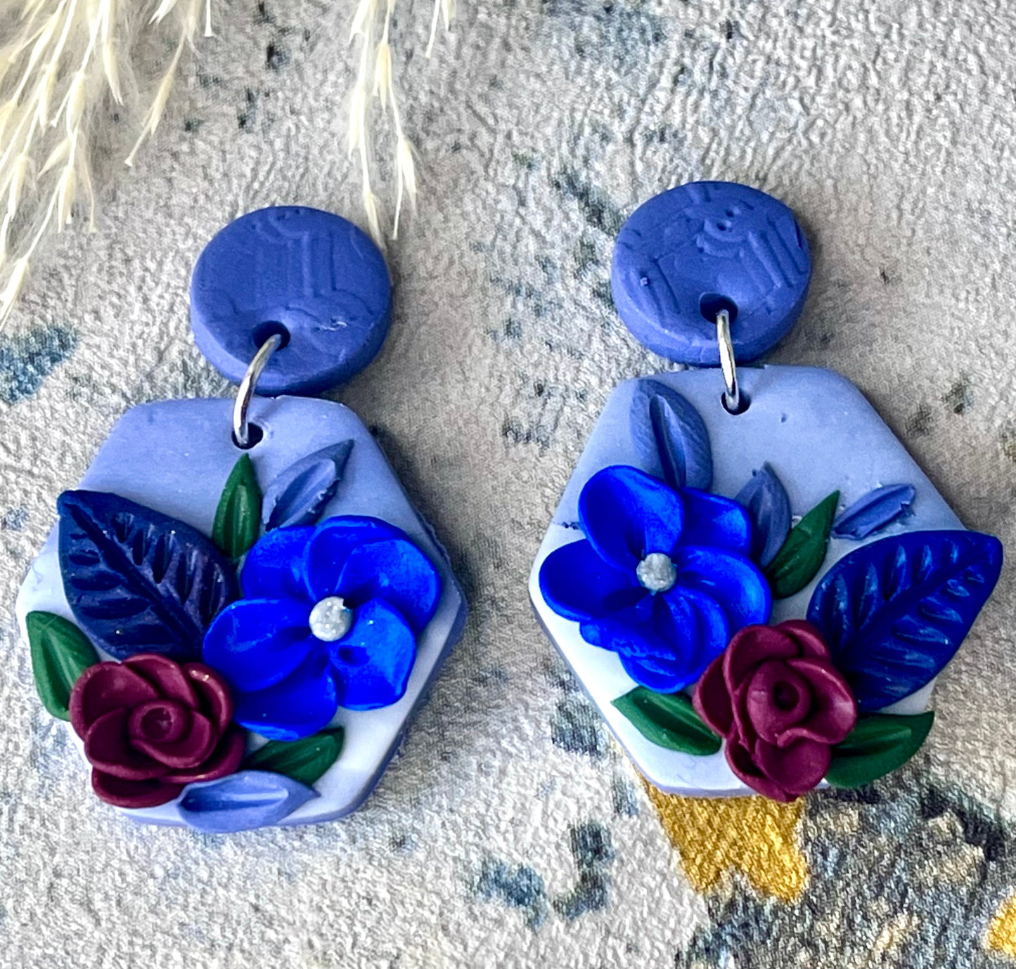 Blue Flower Polymer Clay Stud Earrings