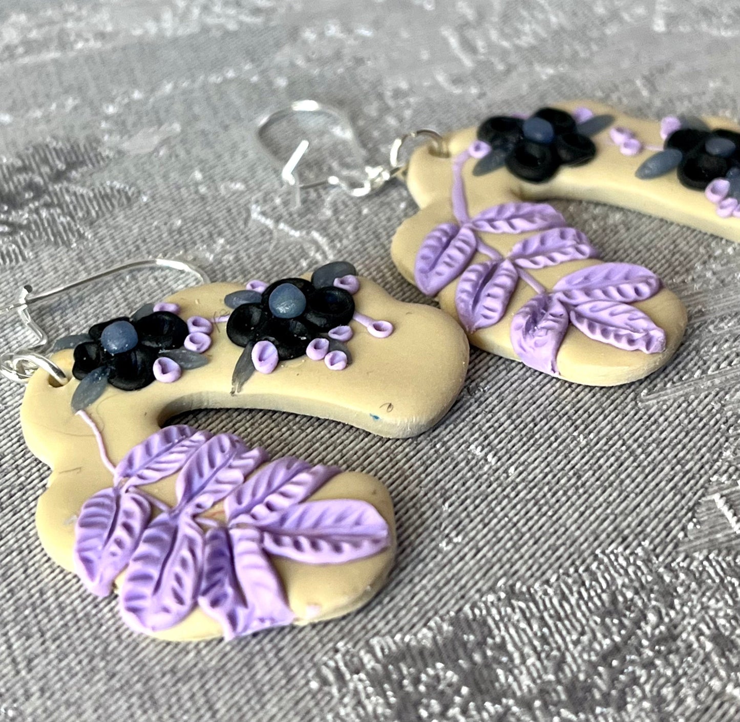 Beige & Purple Flower Polymer Clay Earrings