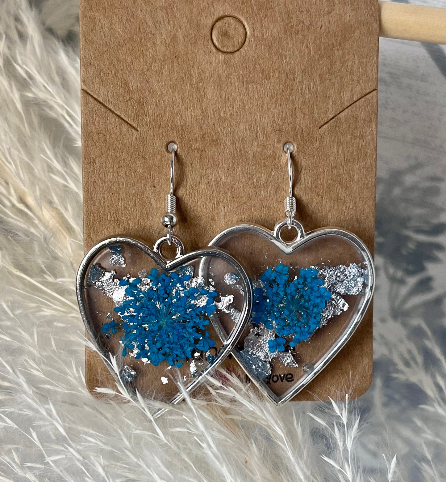 Handmade Blue Flower Heart Earrings