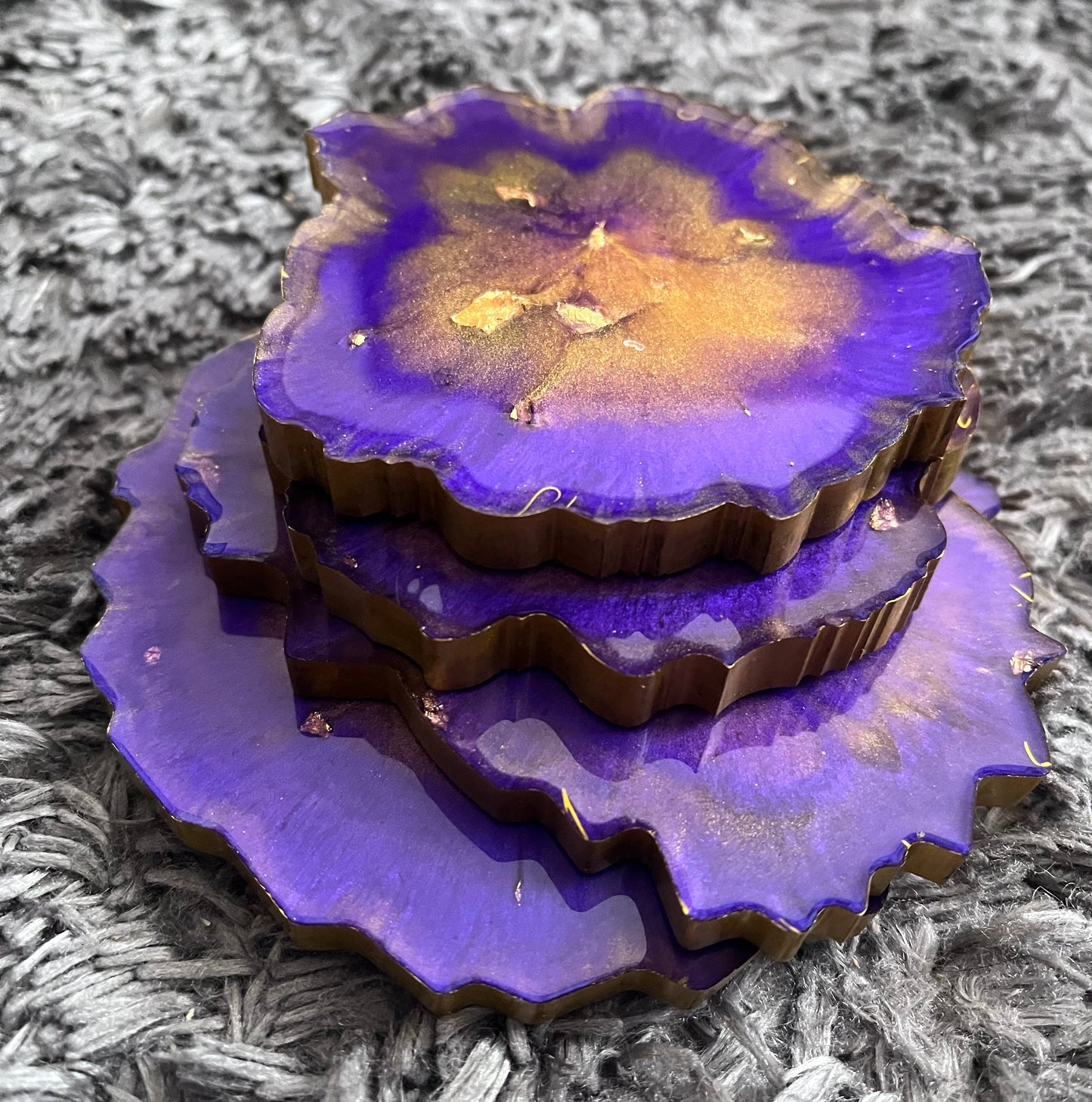 4 x Handmade Purple & Gold Geode Coasters