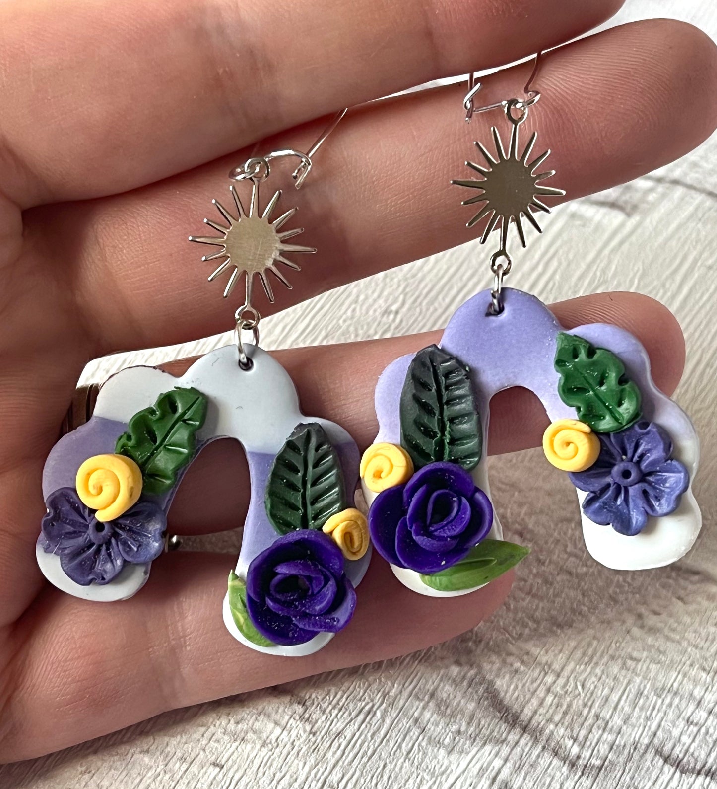 Purple Flower Polymer Clay Sun Earrings