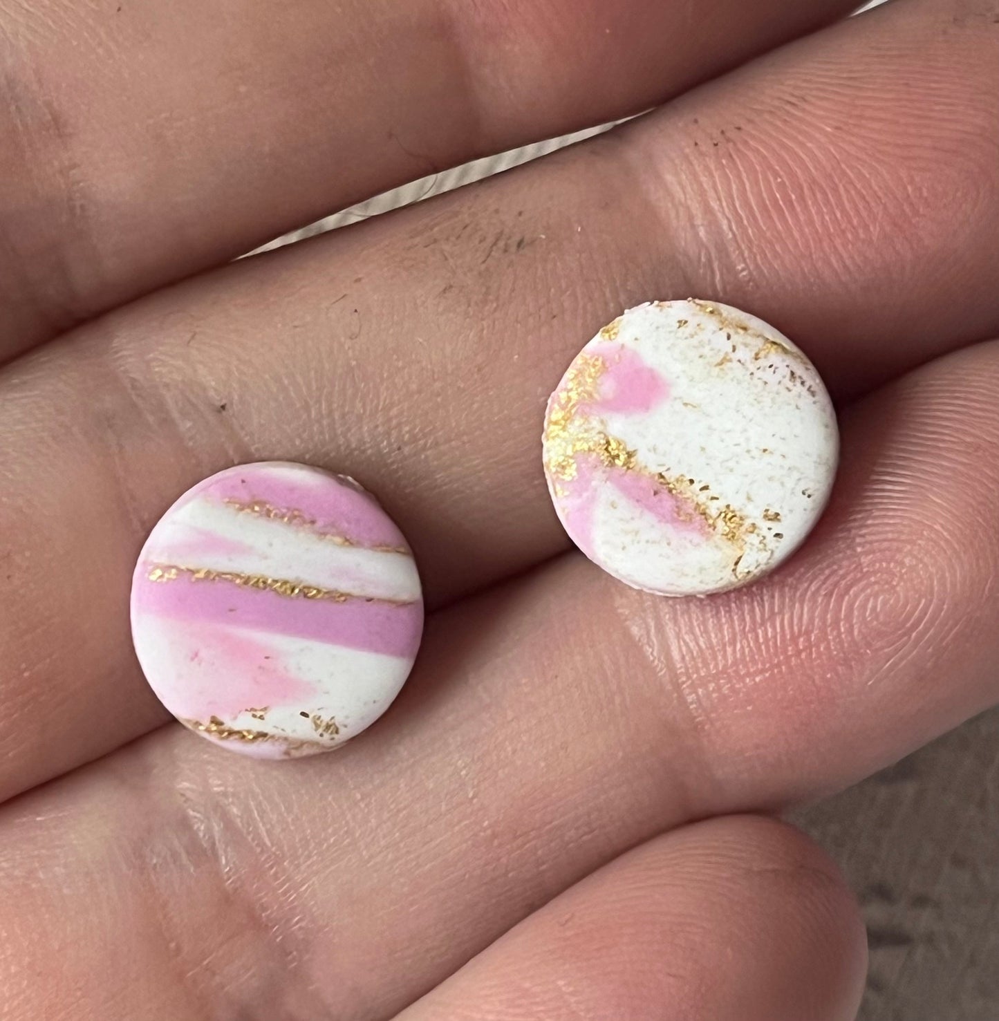 Pink White & Gold Polymer Clay Earrings
