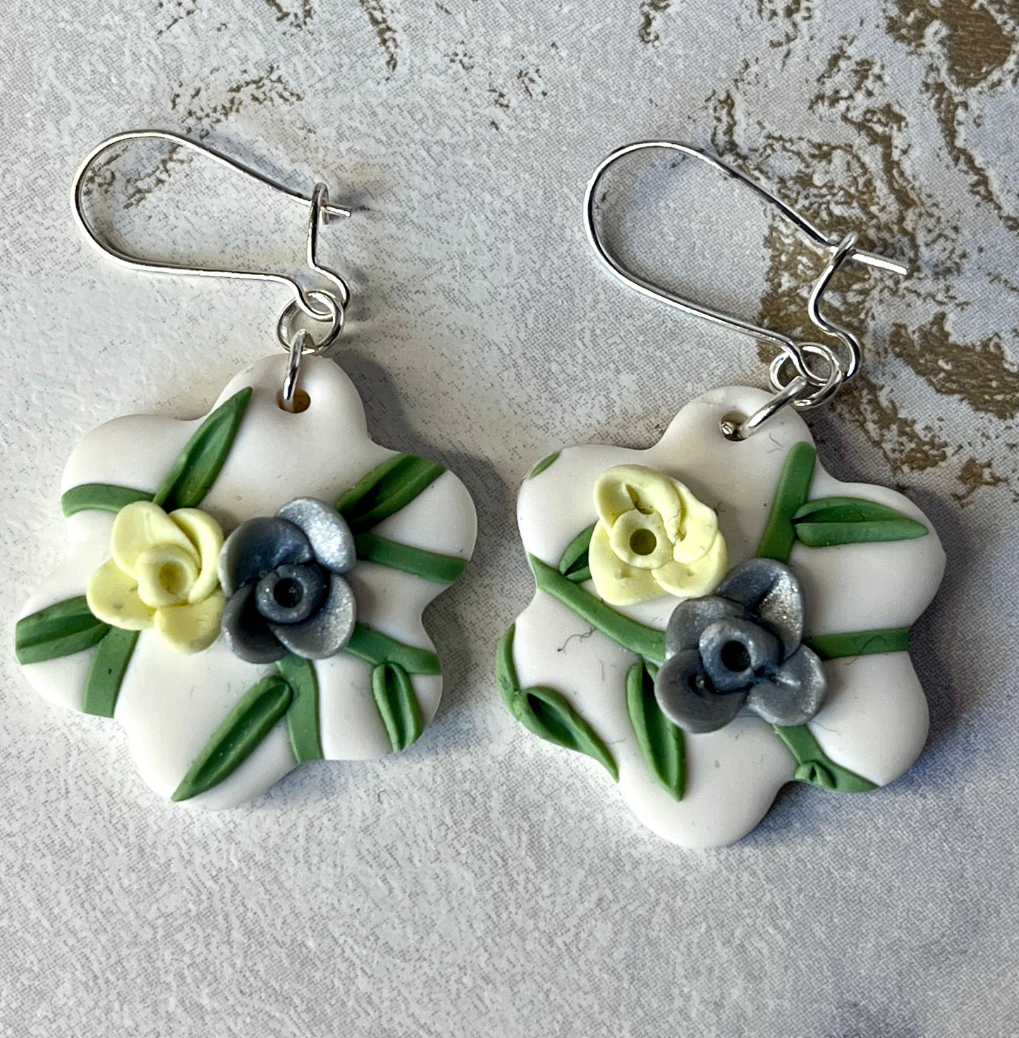 Handmade White Floral Polymer Clay Earrings