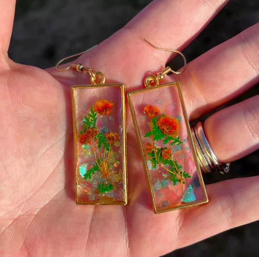 Handmade Rectangle Orange Flower Earrings