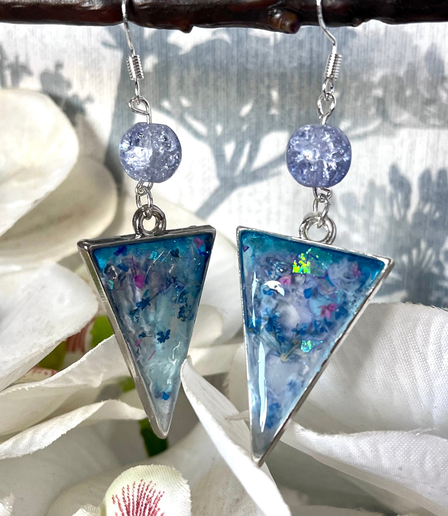 Handmade Blue Triangle Earrings