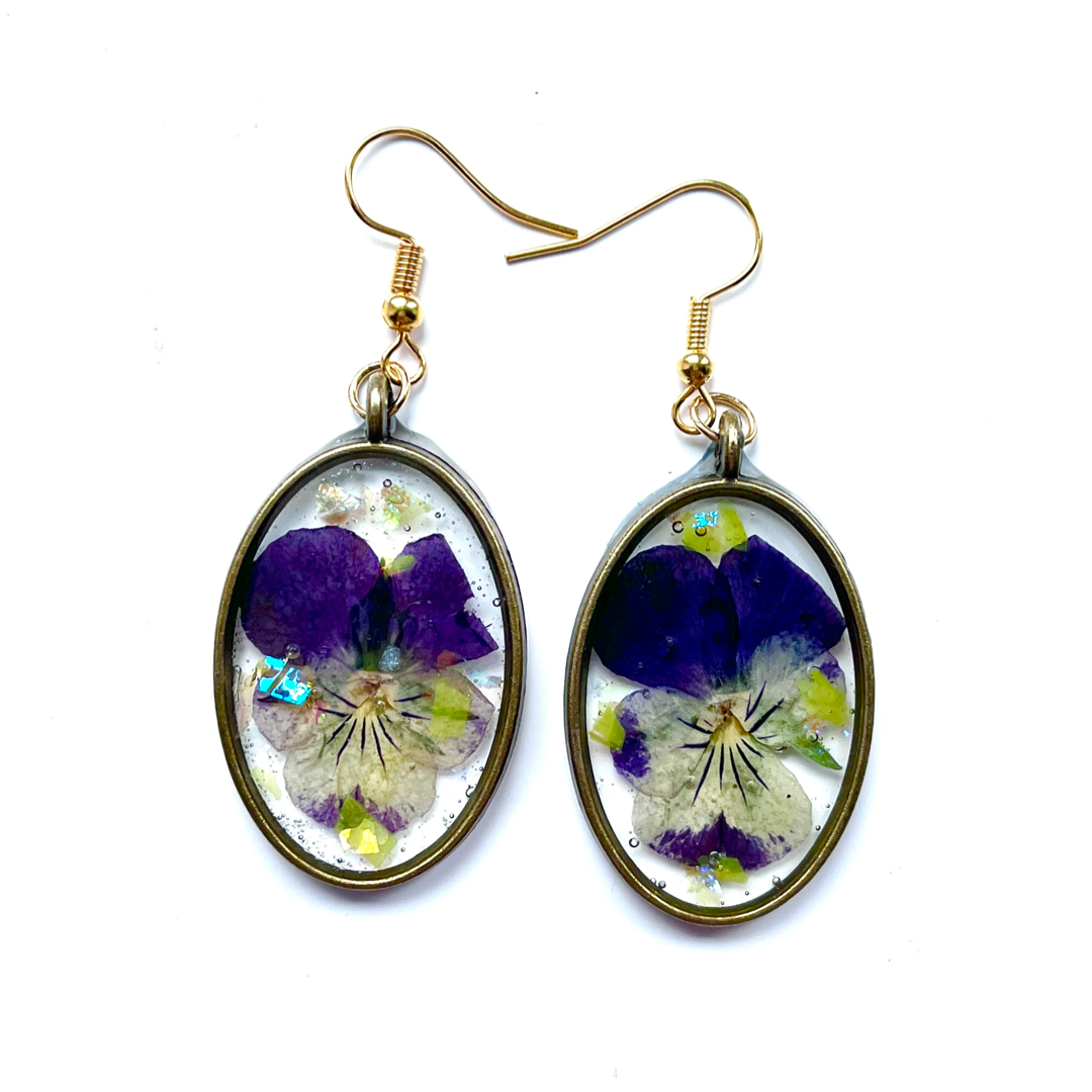 Handmade Purple Flower Resin Earrings
