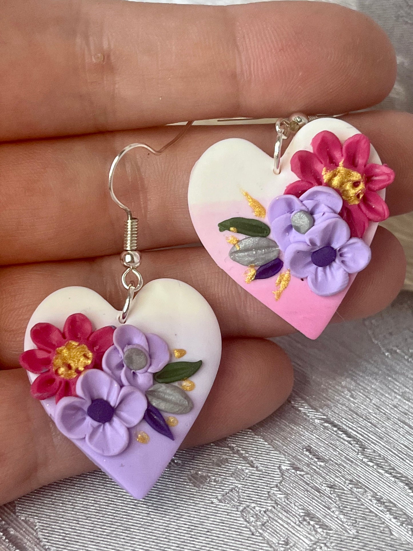 Pink & Purple Ombre Polymer Clay Flower Earrings